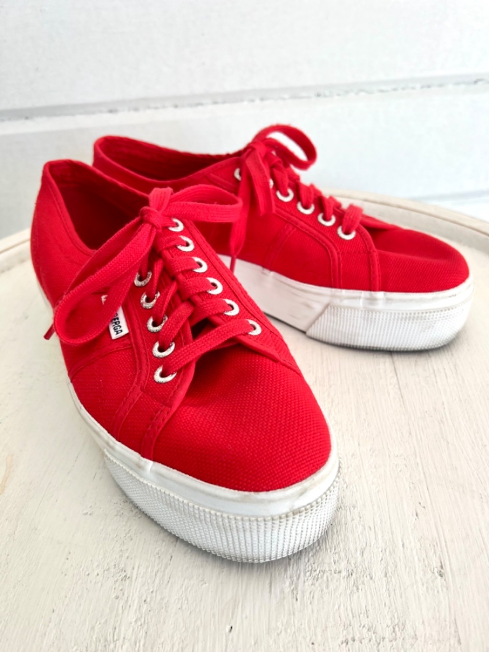 SUPERGA Platform Lace Up Canvas Sneakers in Bright Red - 39 1/2  (8 1/2-9)